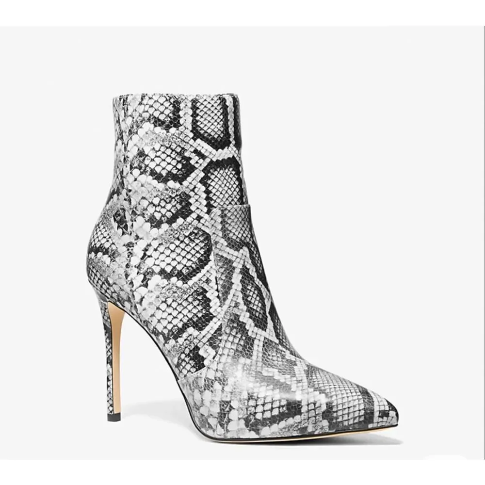 Michael Kors Rue Snake Embossed Leather Ankle Boots 7.5 NEW